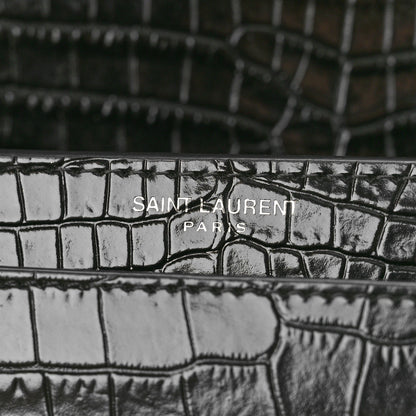 Saint Laurent Calfskin Crocodile Embossed Medium Monogram Sunset Black 6 of 11