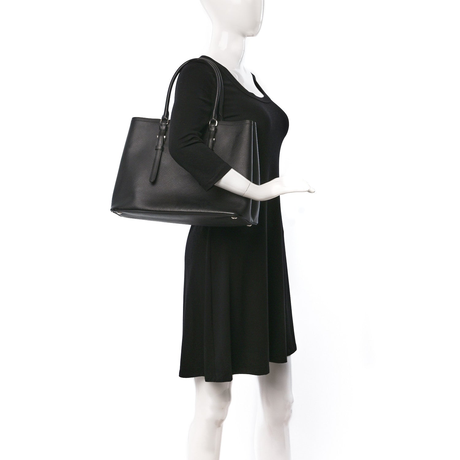 Prada Saffiano Cuir Small Double Handle Tote Black 2 of 12