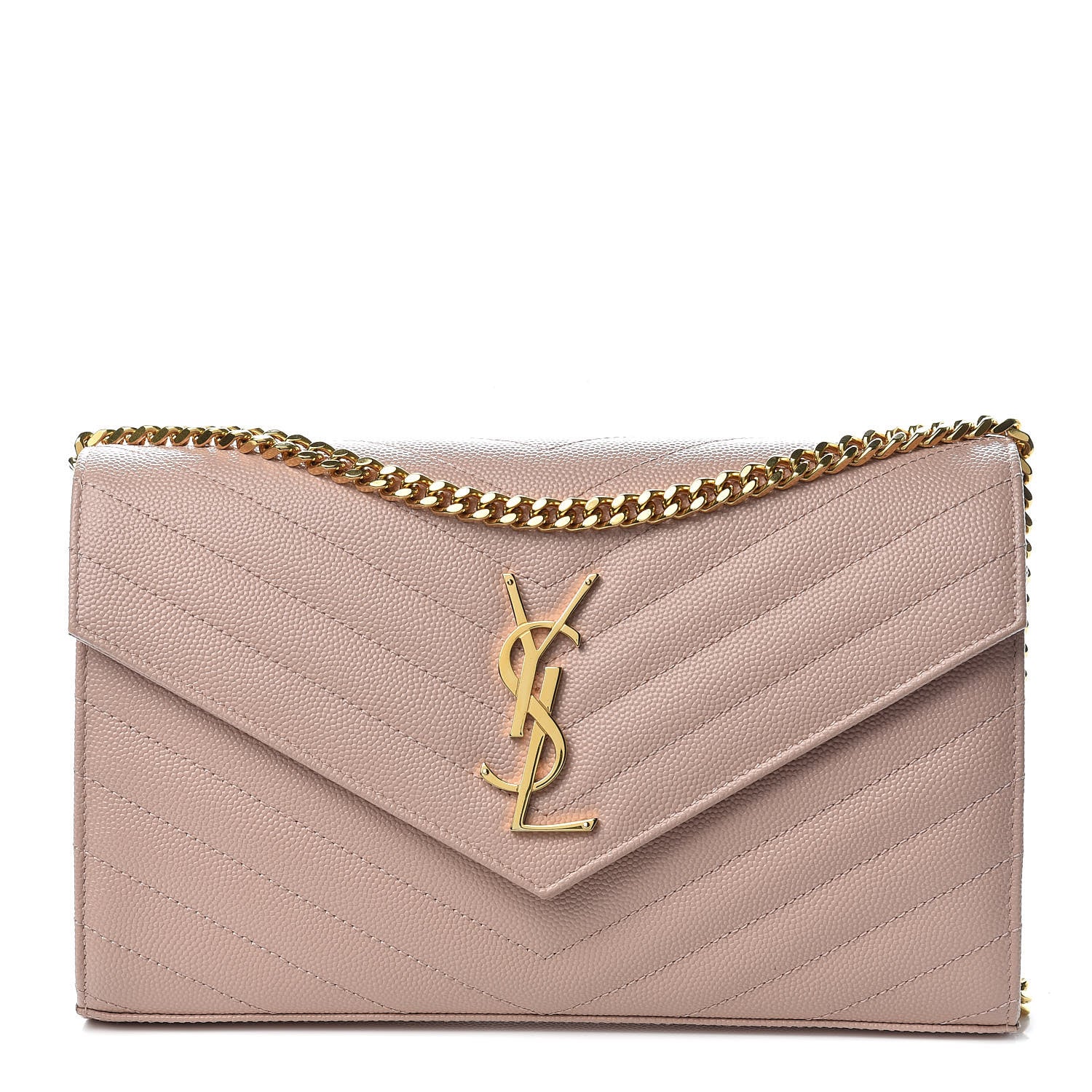 Saint Laurent Grain De Poudre Matelasse Chevron Monogram Chain Wallet Pale Pink 1 of 11