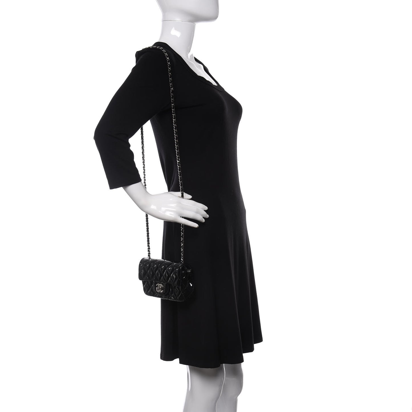 Patent Calfskin Quilted Extra Mini Rectangular Flap Black