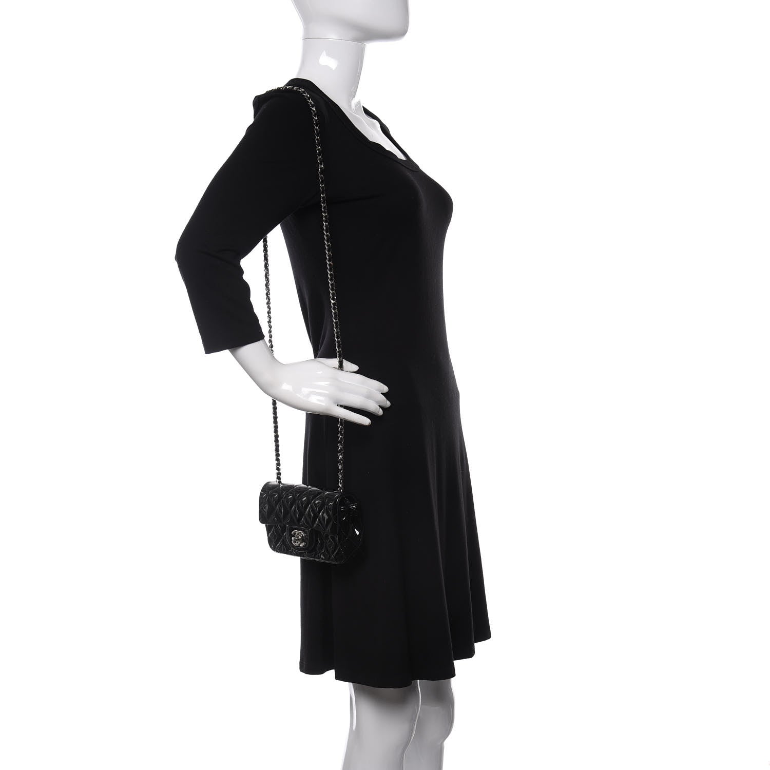 Chanel Patent Calfskin Quilted Extra Mini Rectangular Flap Black 2 of 10