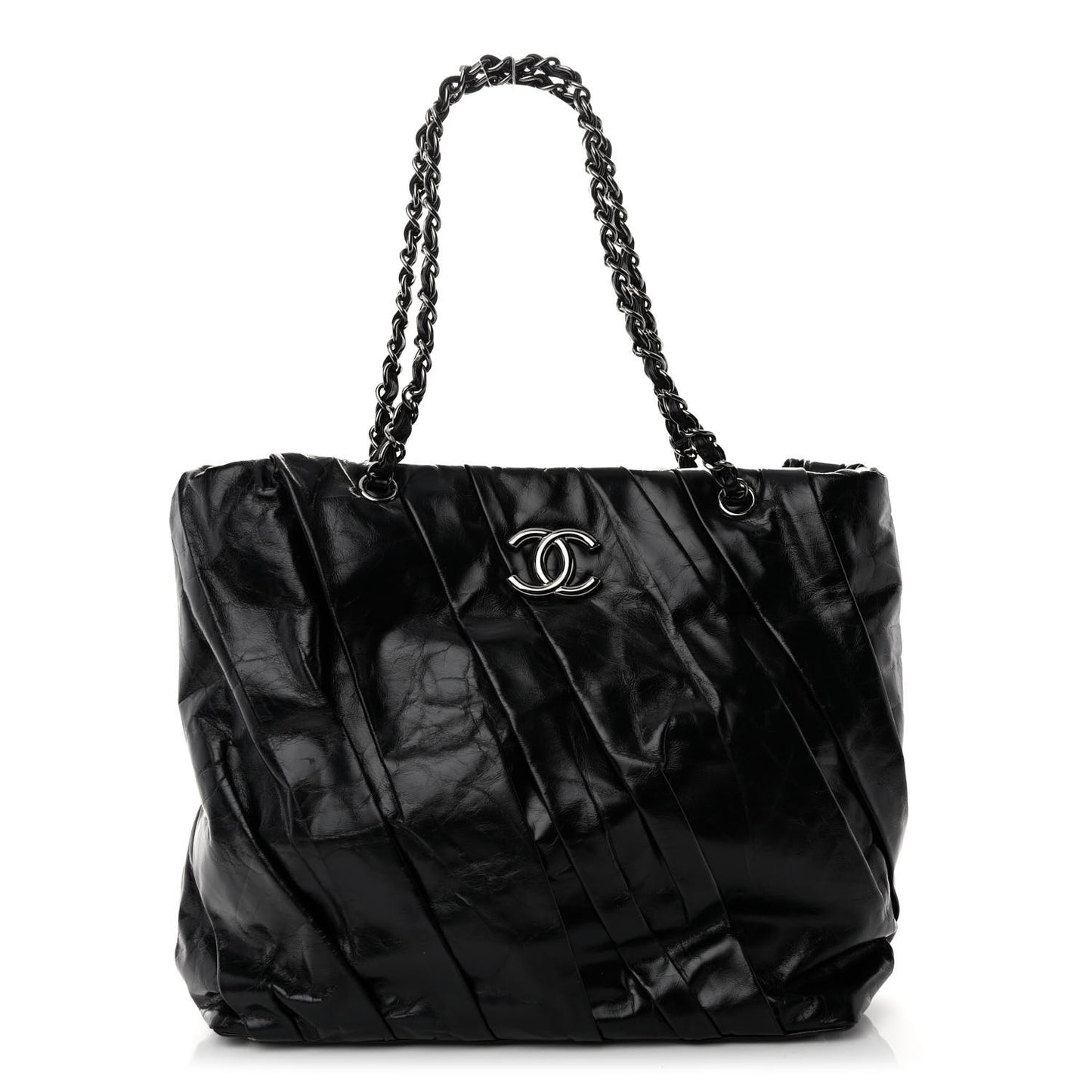 Glazed Calfskin Large Twisted Tote Black