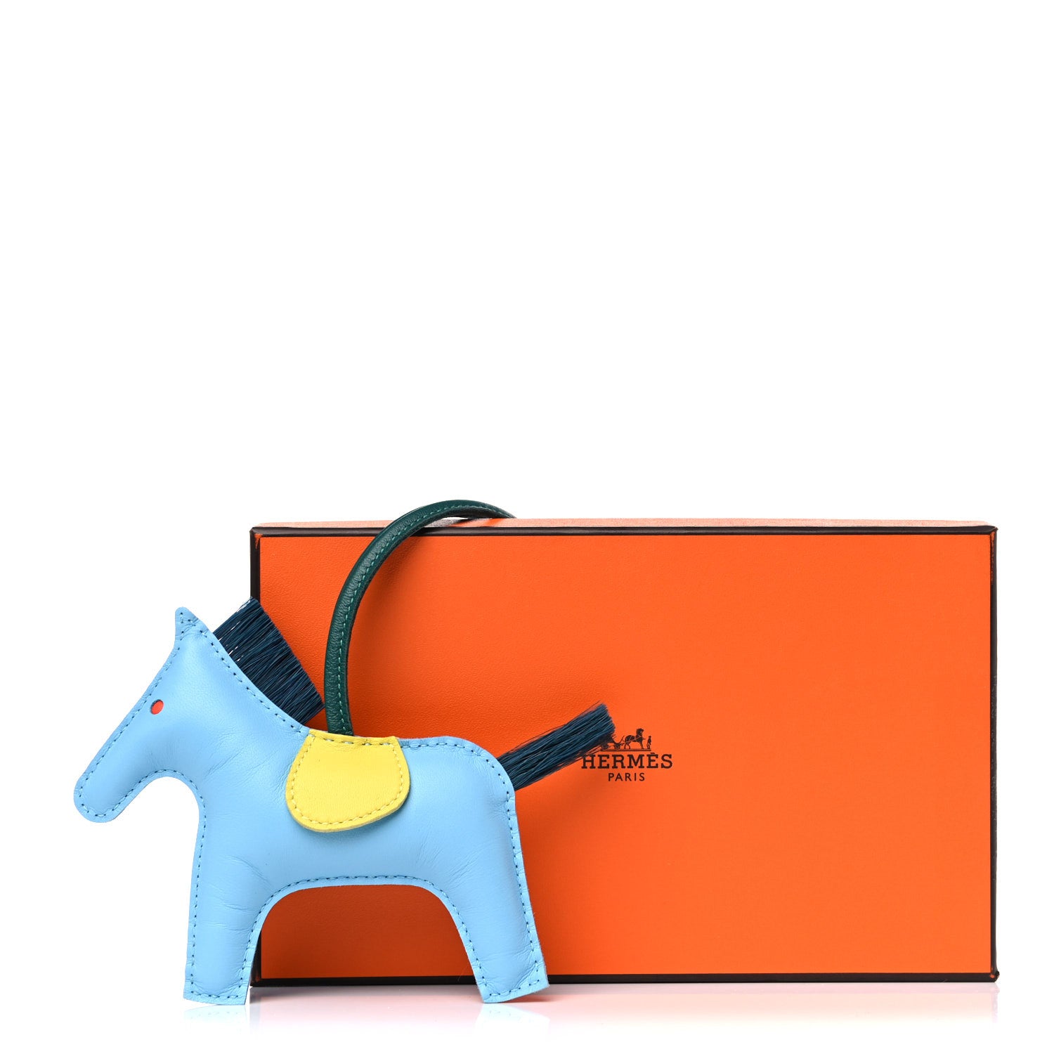 Hermes Milo Lambskin Horse Hair Grigri Rodeo Horse Bag Charm MM Bleu Celeste Lime Malachite 4 of 4