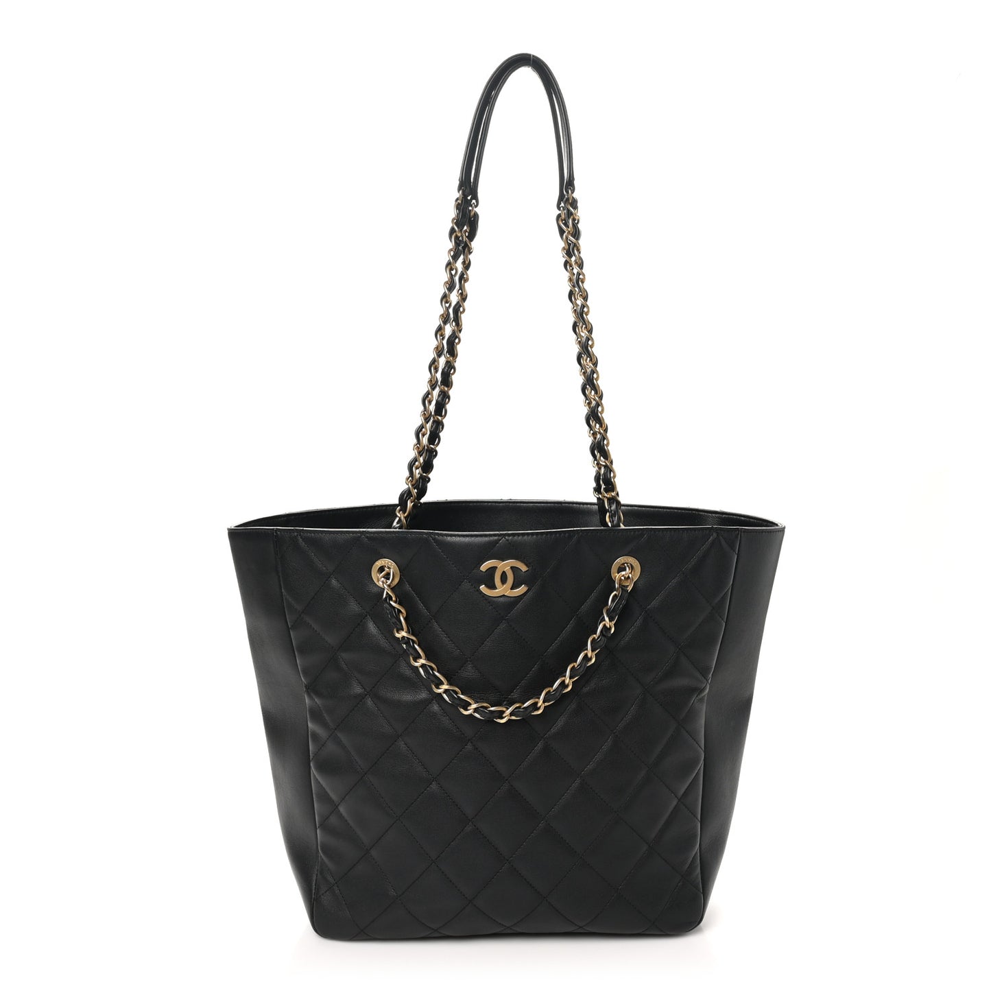 Lambskin Quilted Shopping Tote Black
