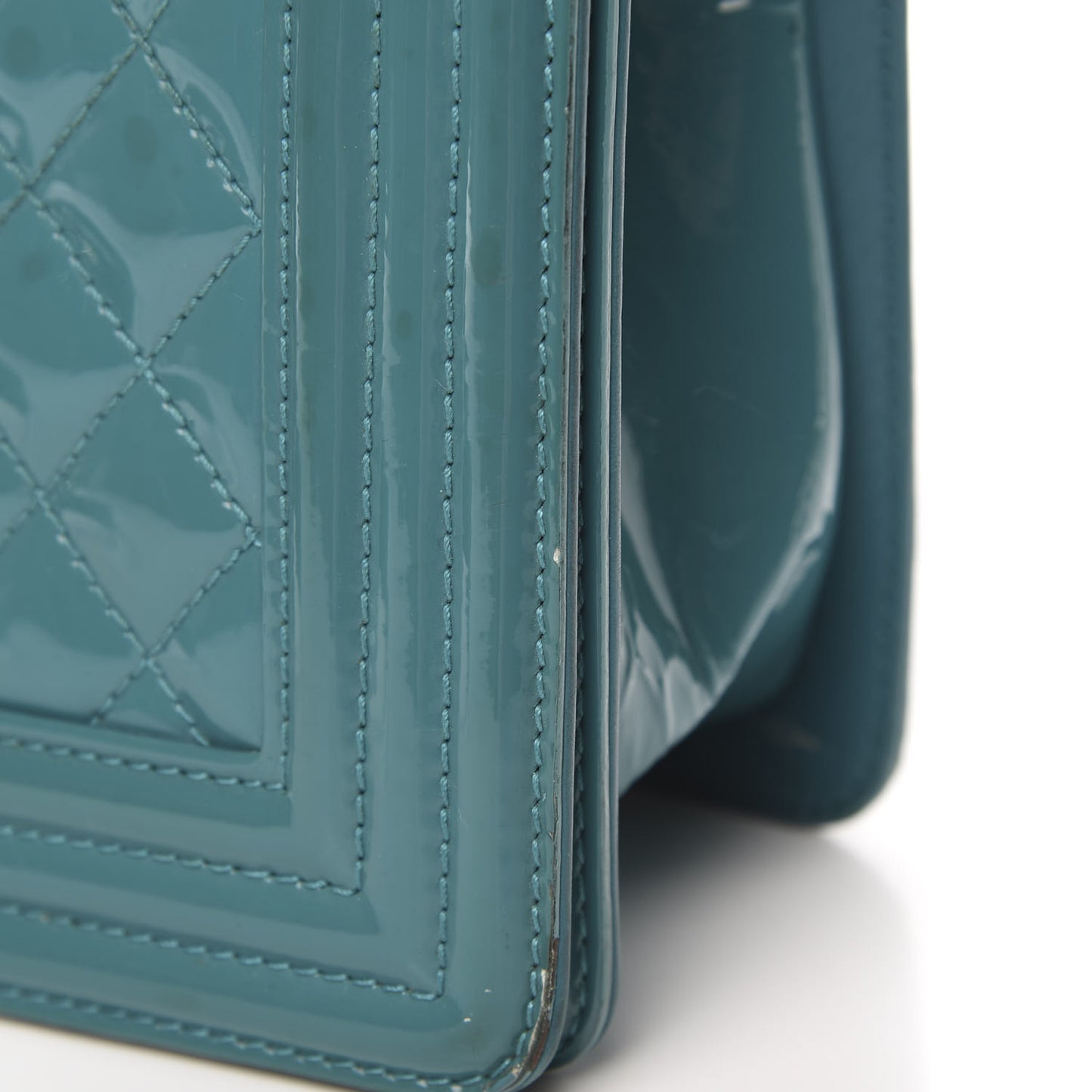 Patent Calfskin Quilted Medium Plexiglass Boy Flap Turquoise