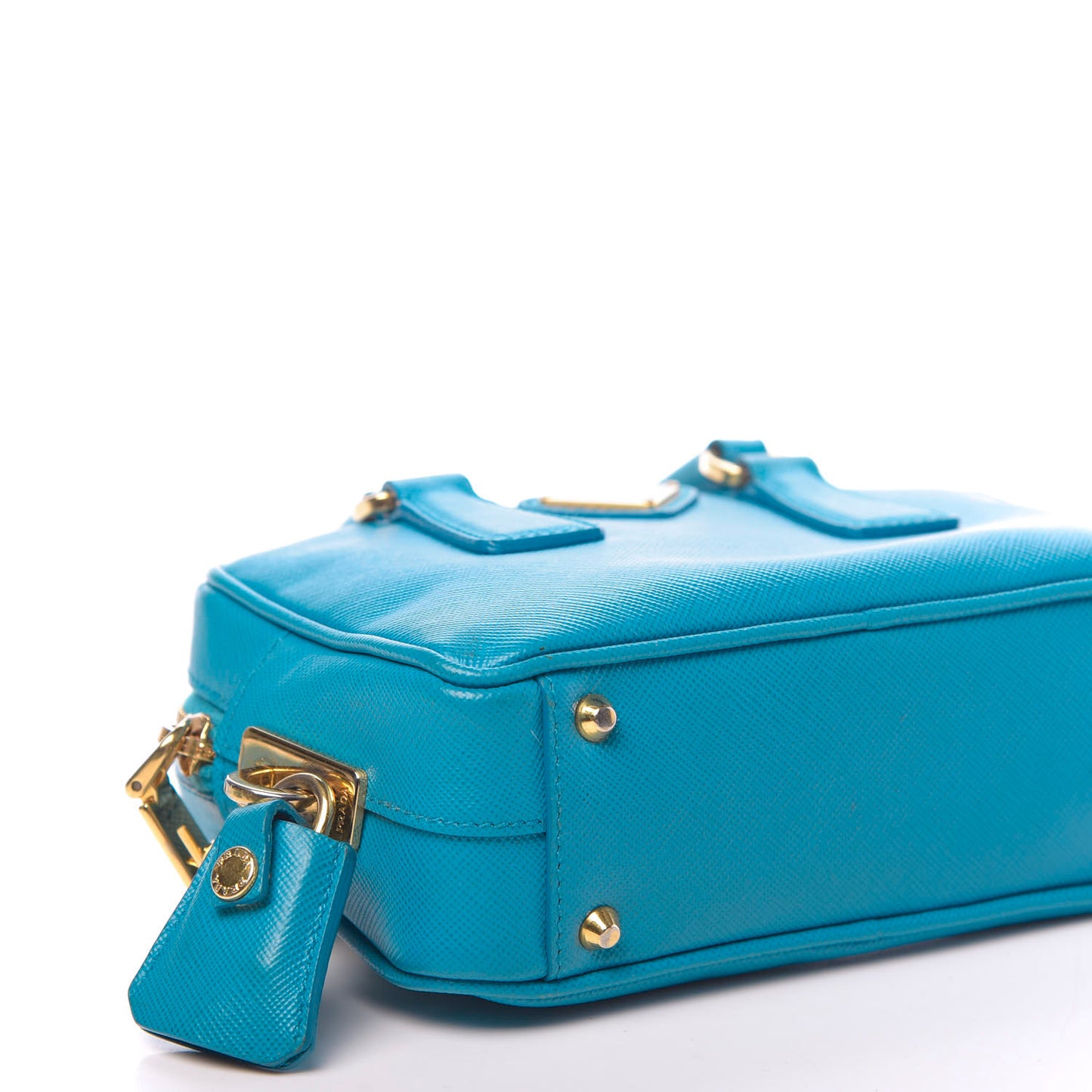 Saffiano Lux Mini Top Handle Crossbody Celeste