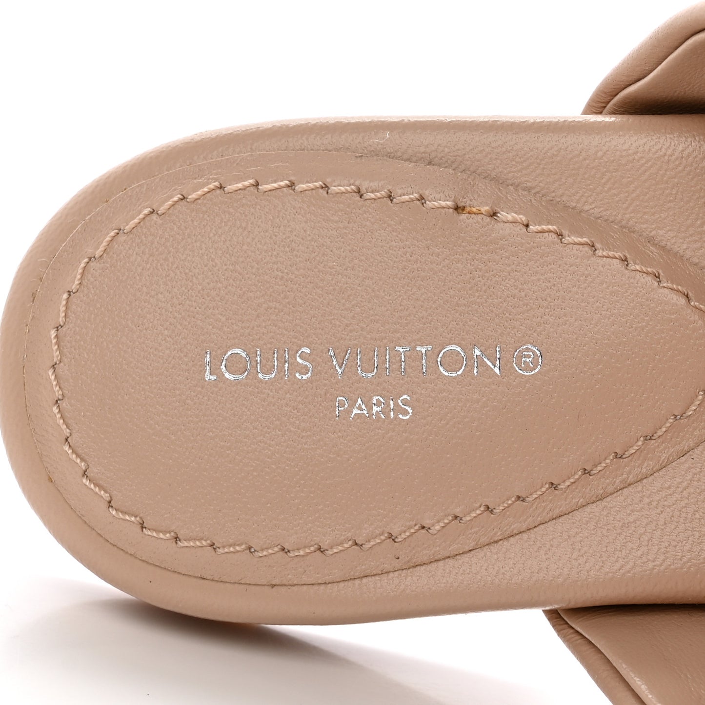 Lambskin Embossed Monogram Drapy Flat Thong Sandal 37 Beige