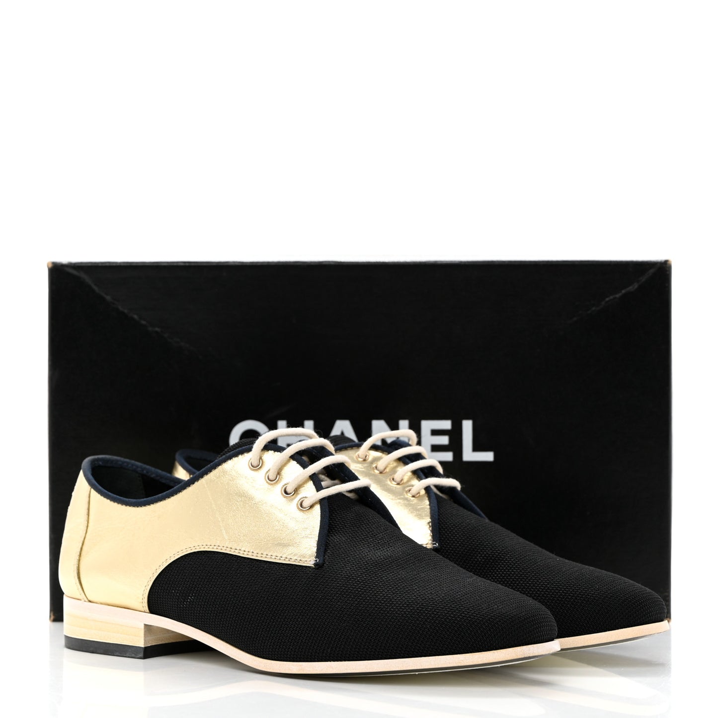 Metallic Lambskin CC Lace Up Oxfords 35 Dark Gold