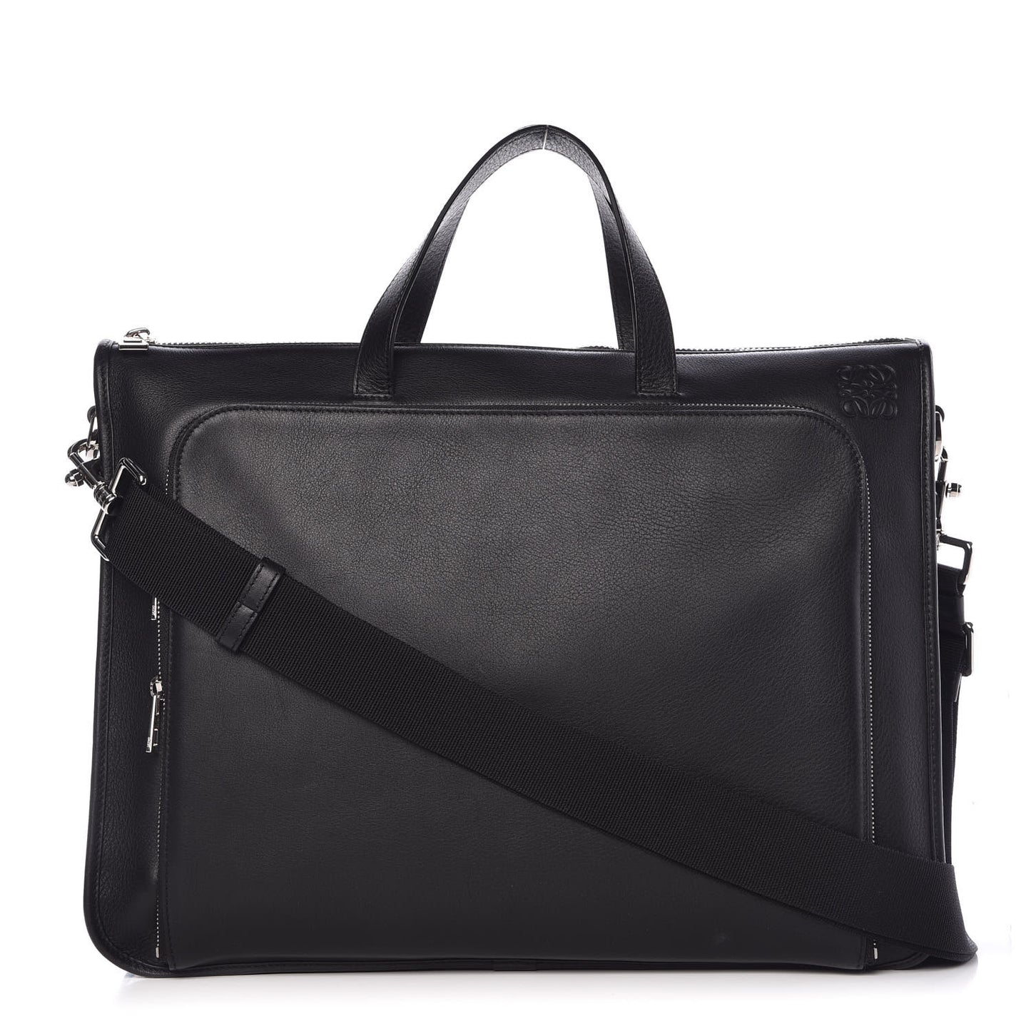 Calfskin Wide Briefcase Black