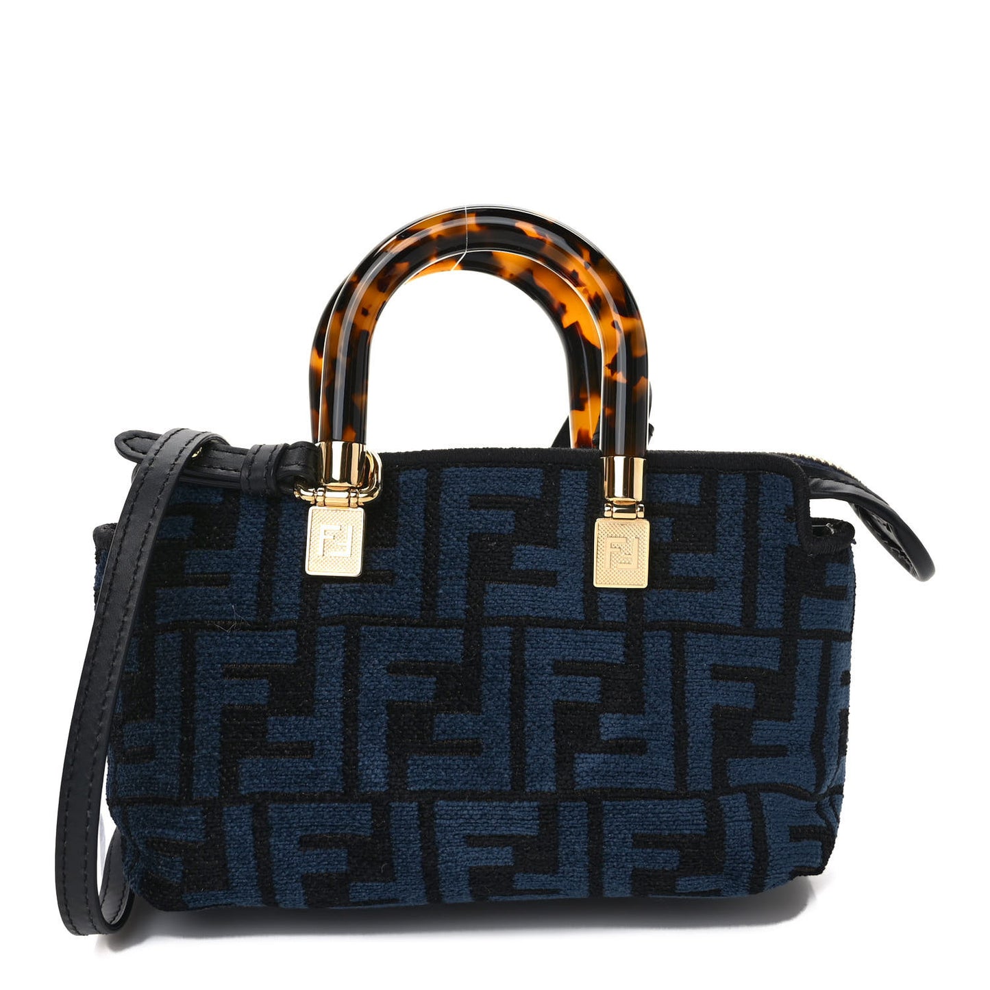 Chenille Vitello King Plexiglass FF Mini By The Way Top Handle Boston Bag Blue Black