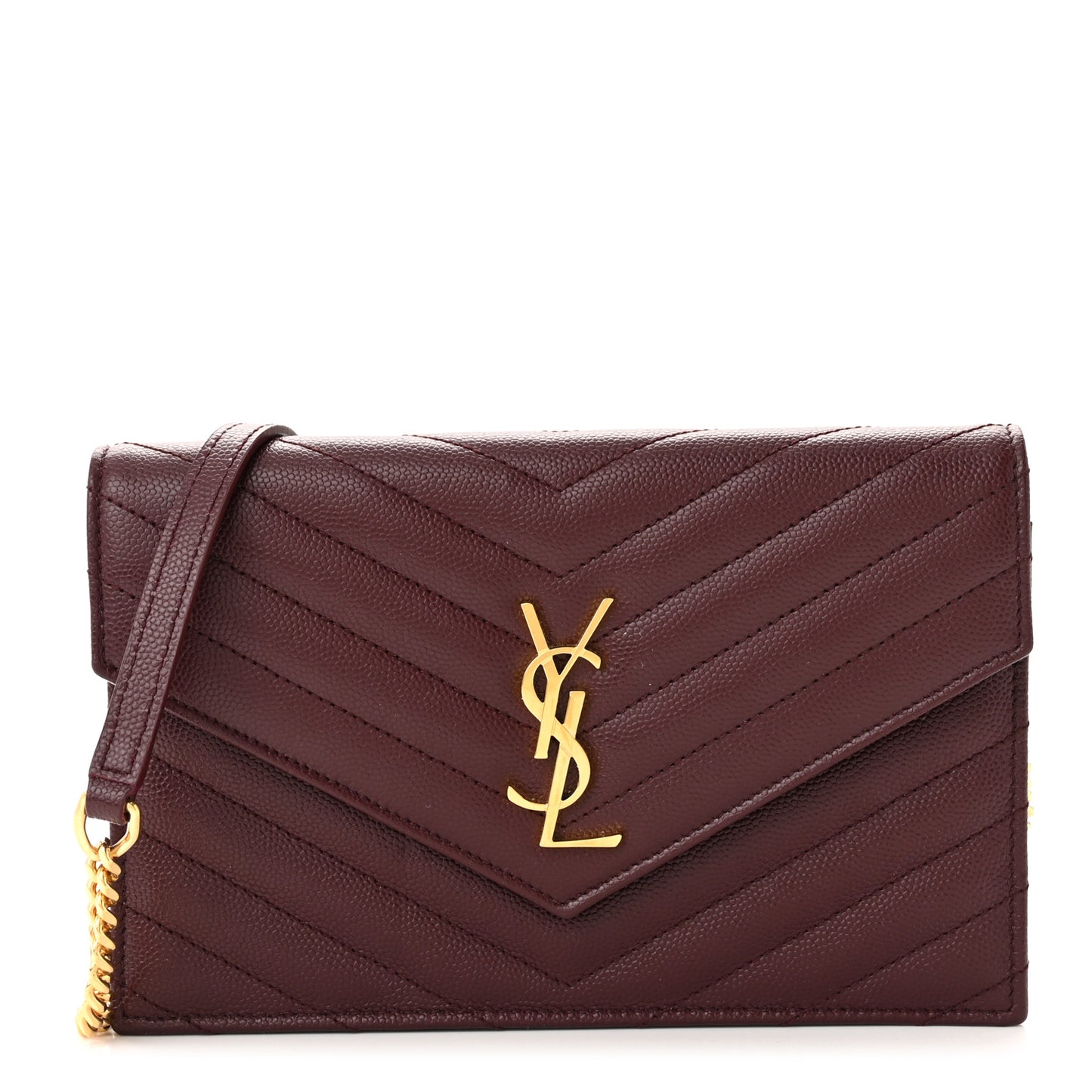 Grain De Poudre Matelasse Chevron Monogram Envelope Chain Wallet Rouge Legion