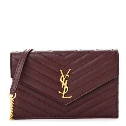Saint Laurent Grain De Poudre Matelasse Chevron Monogram Envelope Chain Wallet Rouge Legion 1 of 12