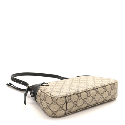 Gucci GG Supreme Monogram Textured Calfskin Small Emblem Shoulder Bag Beige Black 4 of 10