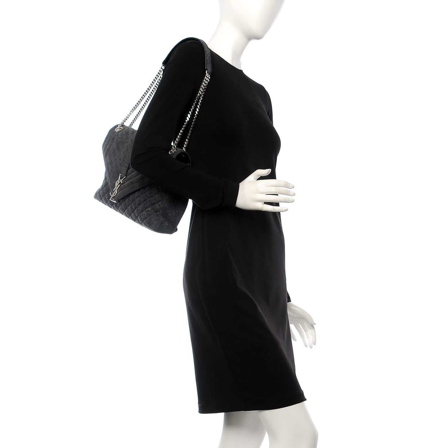 Denim Mixed Matelasse Triquilt Large Monogram Envelope Satchel Black