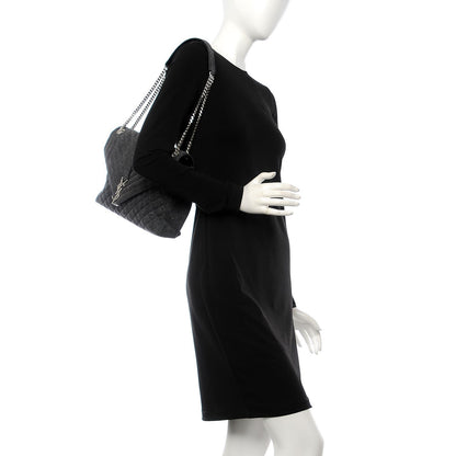 Saint Laurent Denim Mixed Matelasse Triquilt Large Monogram Envelope Satchel Black 2 of 10