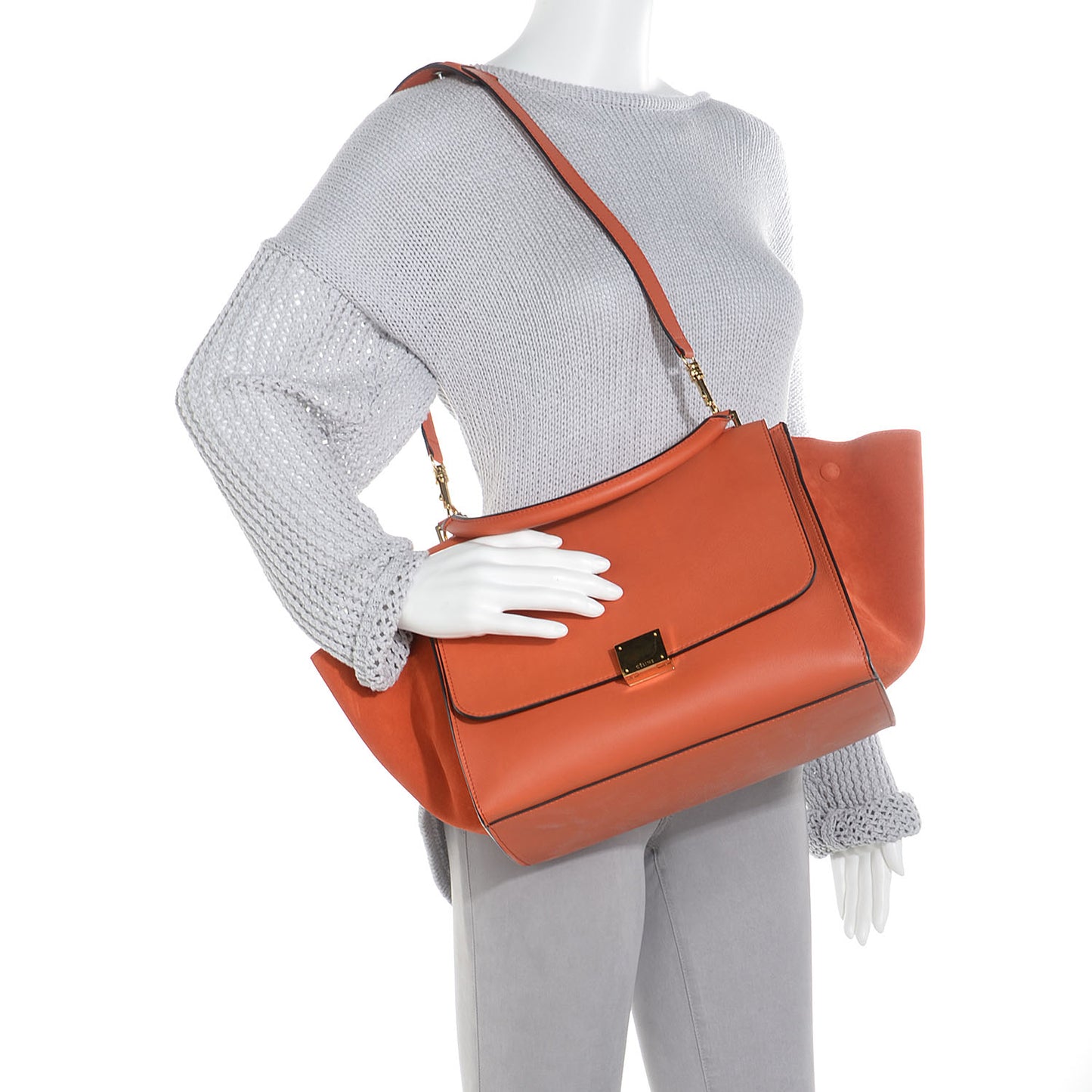 Calfskin Suede Medium Trapeze Orange
