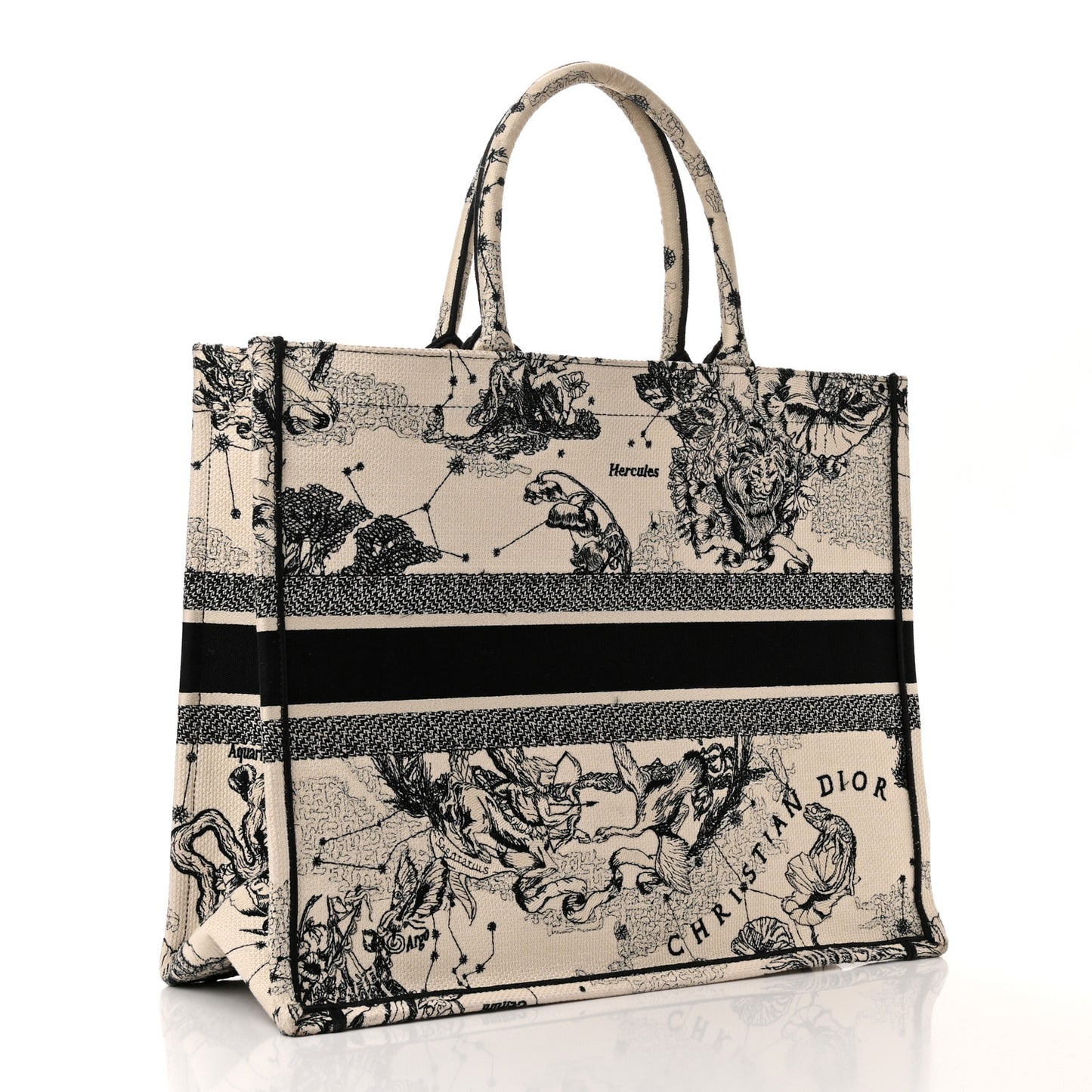 Canvas Embroidered Large Zodiac Toile De Jouy Book Tote Latte