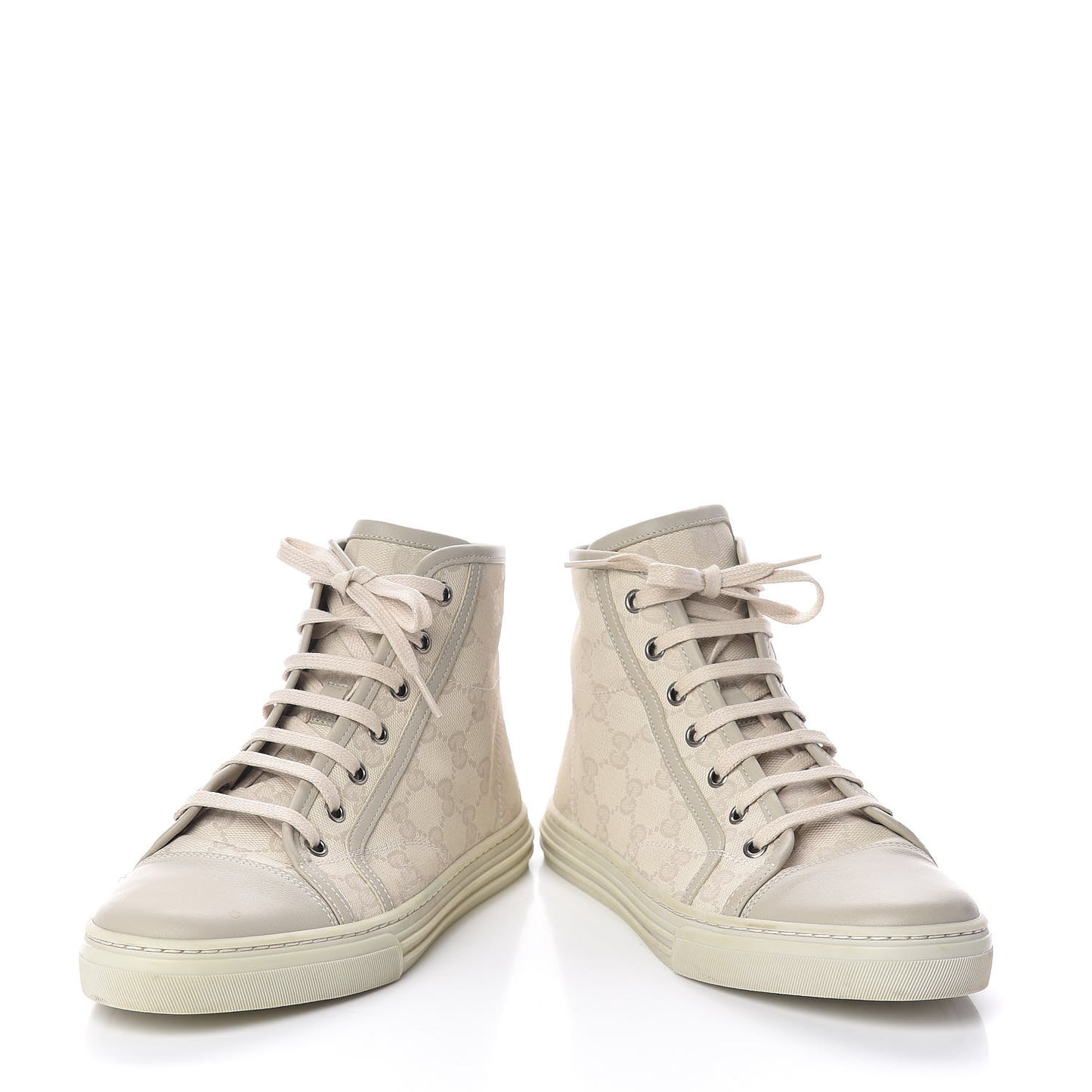 Washed Cotton GG Monogram Calfskin Womens High Top Sneakers 38 White Mystic White Great White