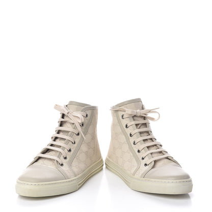 Gucci Washed Cotton GG Monogram Calfskin Womens High Top Sneakers 38 White Mystic White Great White 7 of 10