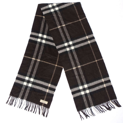 Burberry Cashmere Giant Check Fringe Scarf Dark Brown Black 3 of 5