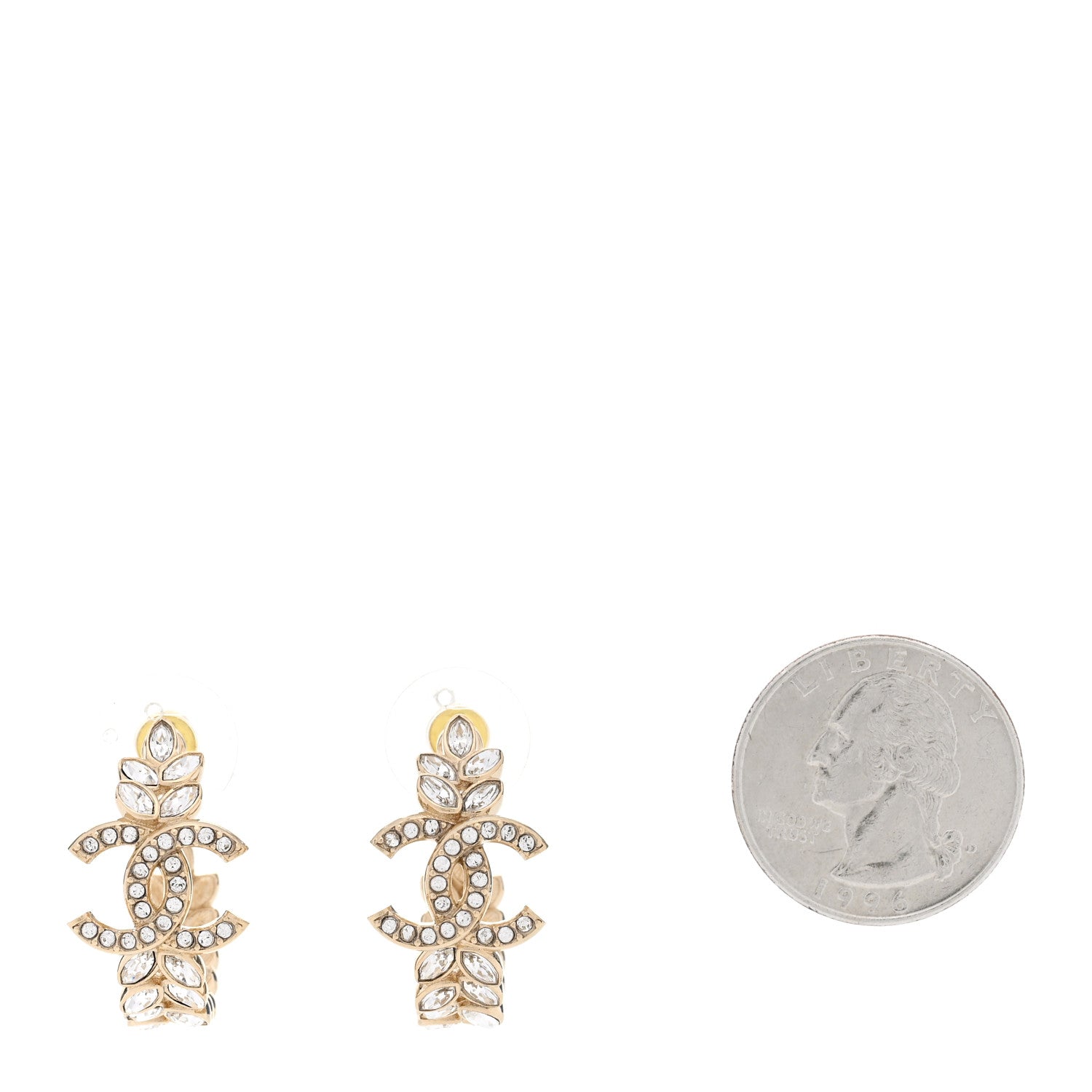 Chanel Crystal CC Hoop Earrings Gold 2 of 5