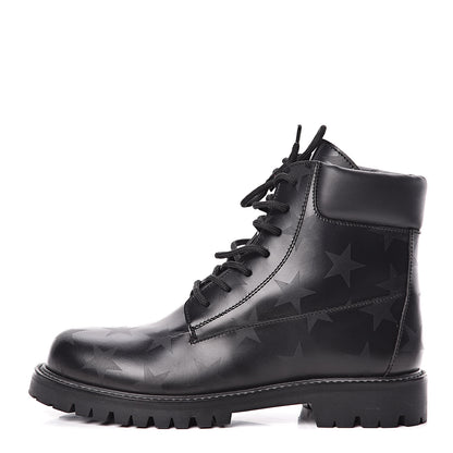 Valentino Garavani Calfskin Hologram Star Print Combat Boots 40 Black 1 of 11