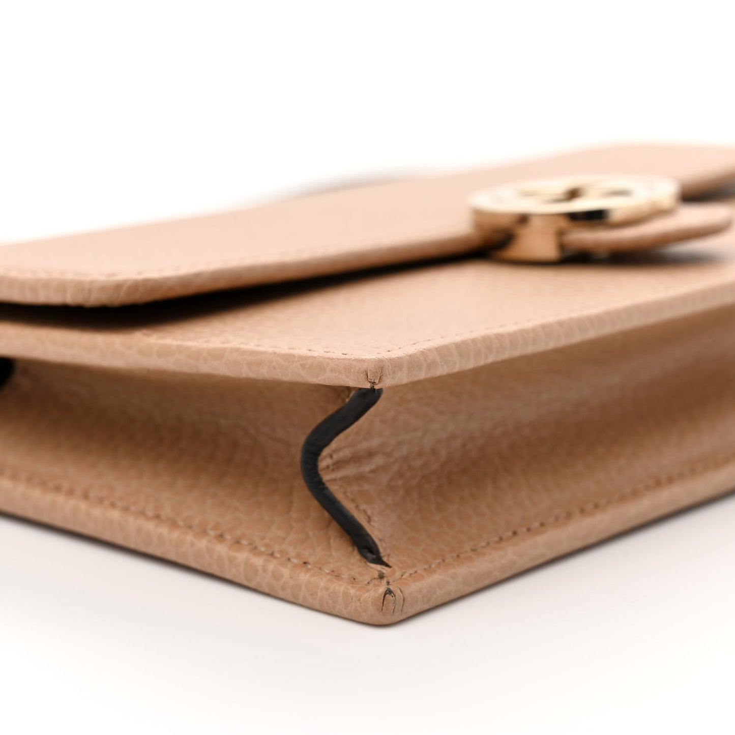 Dollar Calfskin Interlocking G Chain Wallet Camelia