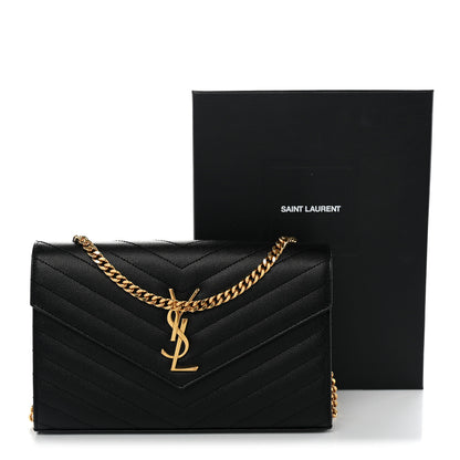 Saint Laurent Grain De Poudre Matelasse Chevron Monogram Chain Wallet Black 11 of 11