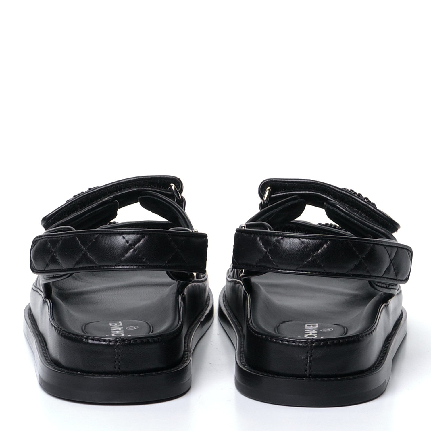 Chanel Lambskin Velcro Dad Sandals 38 Black 3 of 8