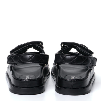 Chanel Lambskin Velcro Dad Sandals 38 Black 3 of 8