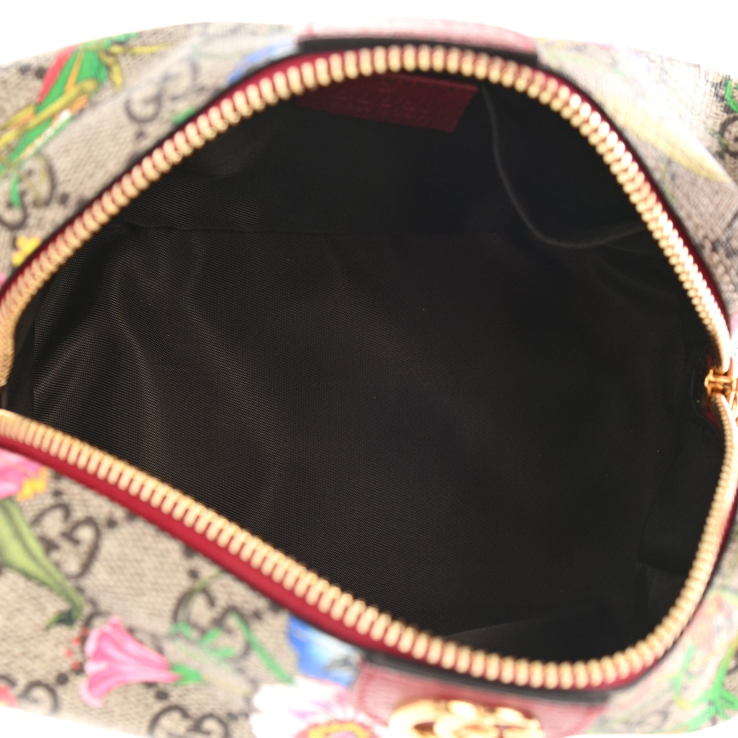 Soft GG Supreme Monogram Flora Calfskin Medium Ophidia Cosmetic Case Beige Ebony Multicolor Rosso