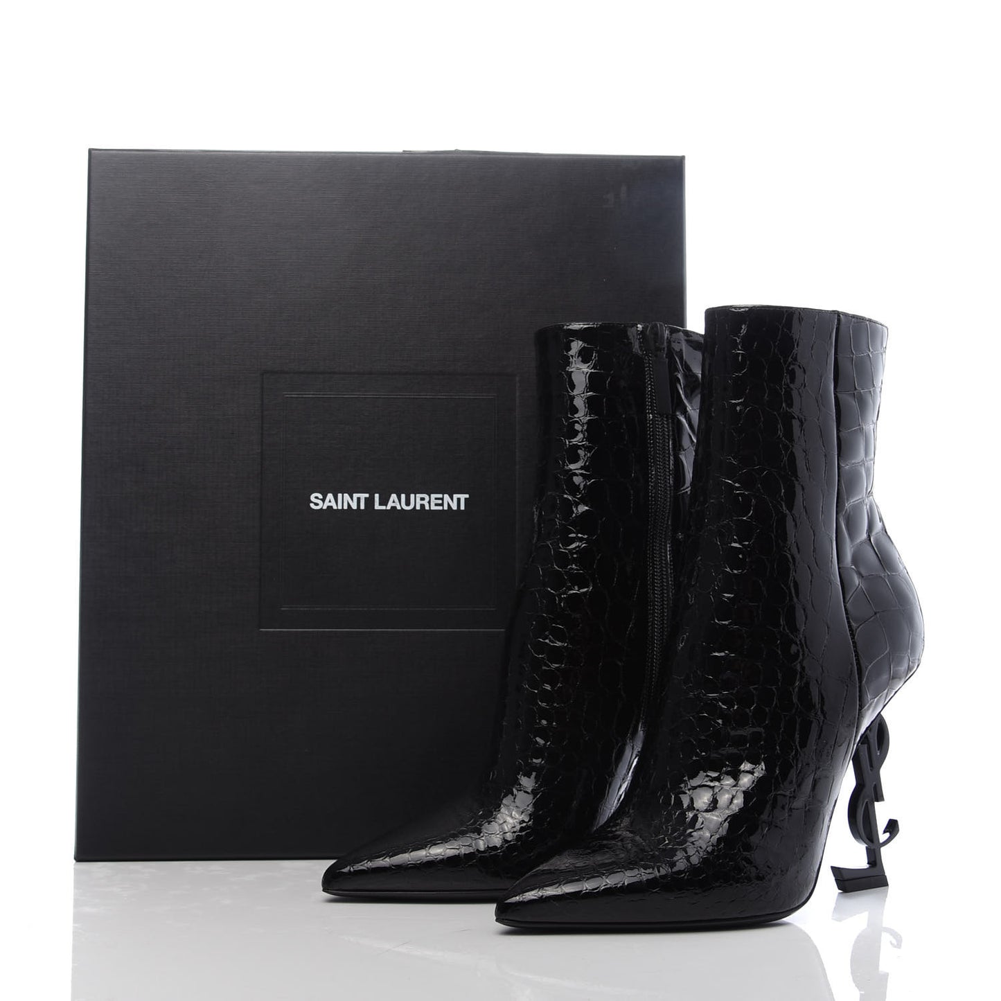 Alligator Embossed Patent Calfskin Opyum 110 Ankle Boots 38 Black
