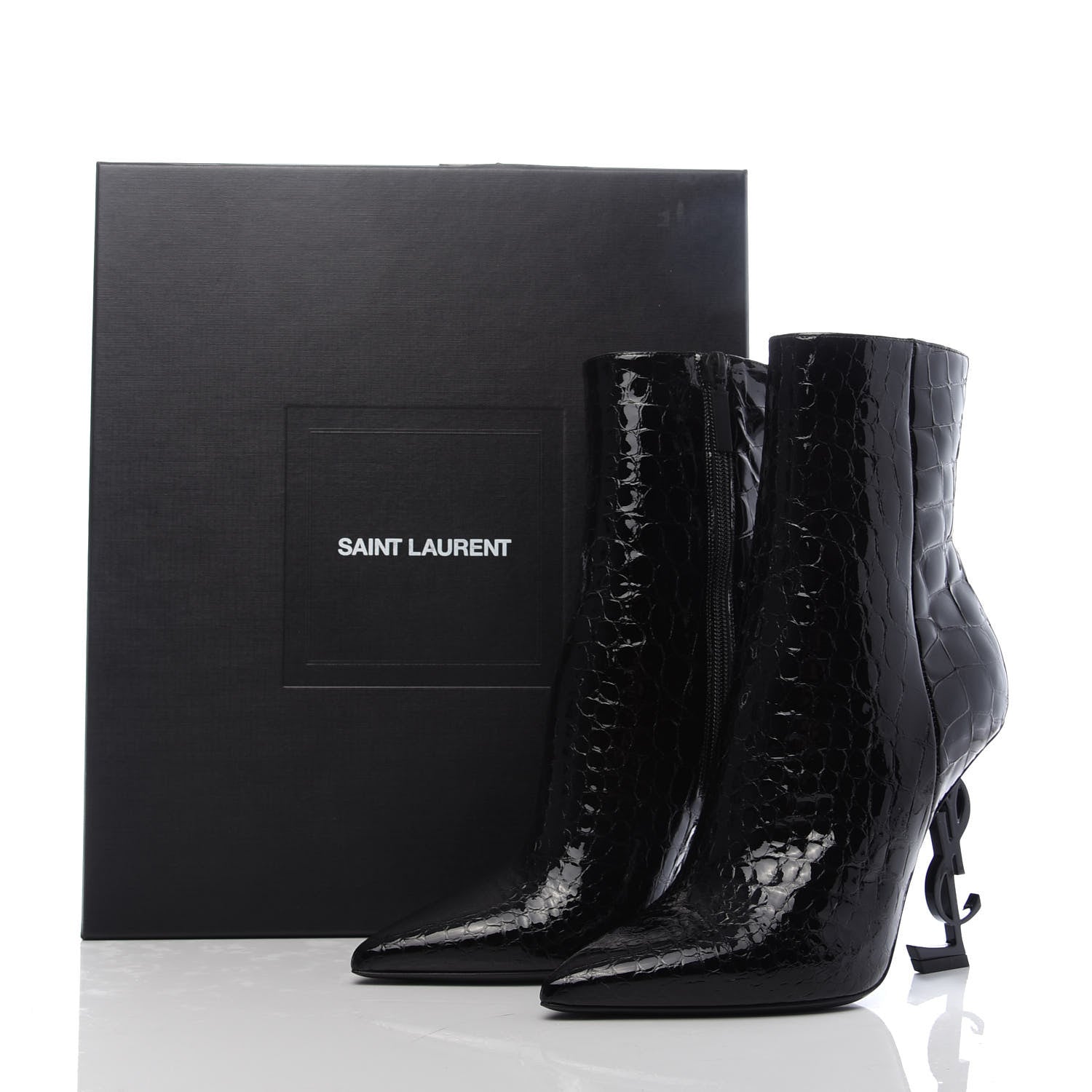 Saint Laurent Alligator Embossed Patent Calfskin Opyum 110 Ankle Boots 38 Black 8 of 8