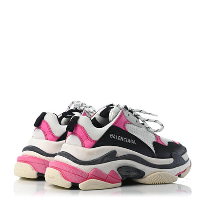 Balenciaga Fabric Mesh Womens Triple S Sneakers 37 Rose Fluo Black White 3 of 4