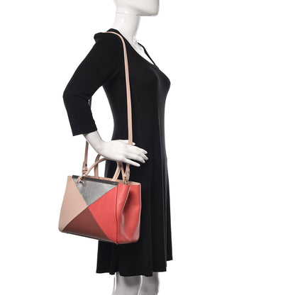 Fendi Vitello Elite Calfskin Colorblock Petite 2Jours Tote Argento Plaster 2 of 14