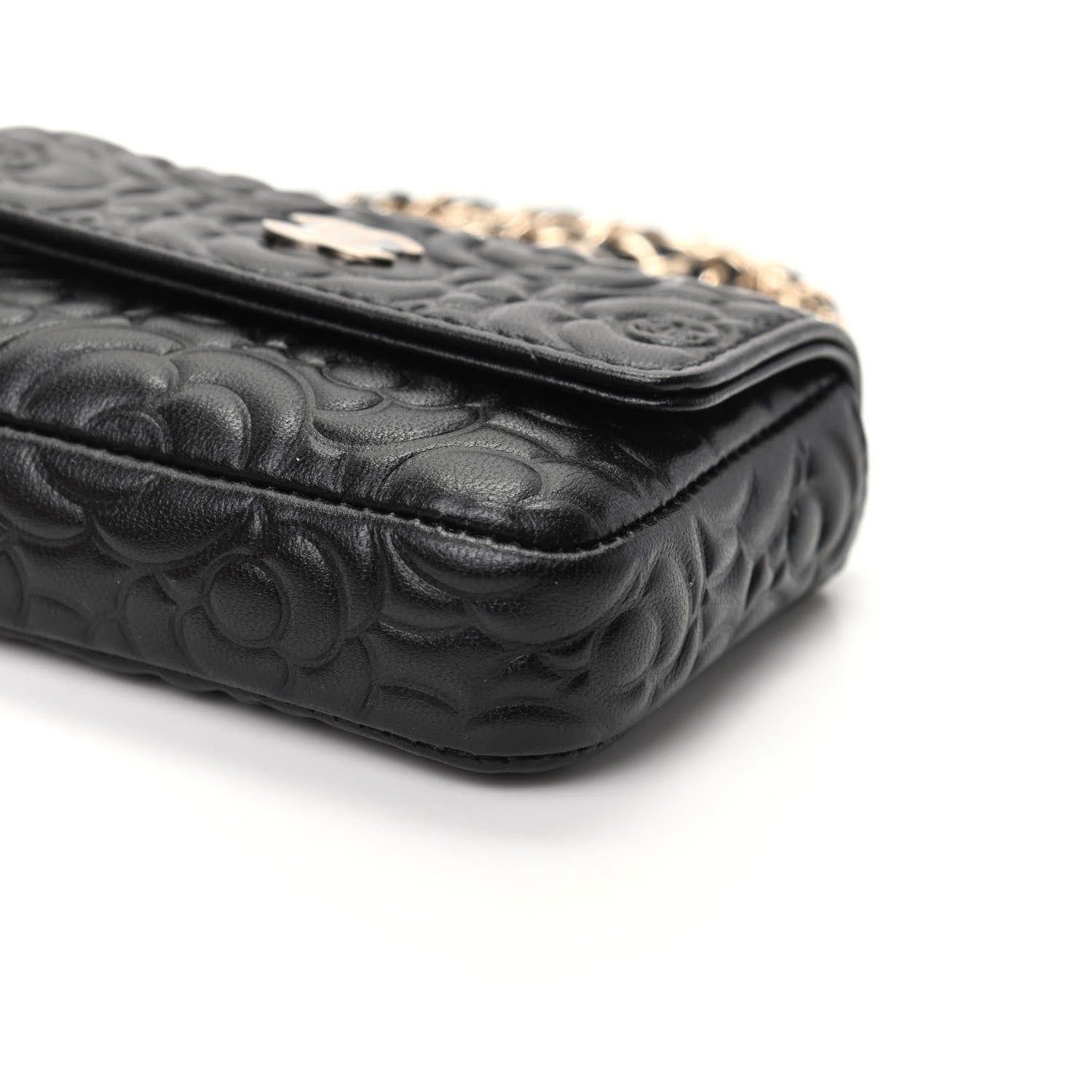 Chanel Lambskin Camellia Embossed Chain Belt Bag Black 9 of 11