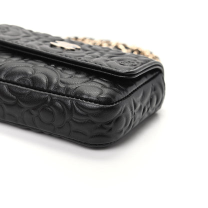 Chanel Lambskin Camellia Embossed Chain Belt Bag Black 9 of 11
