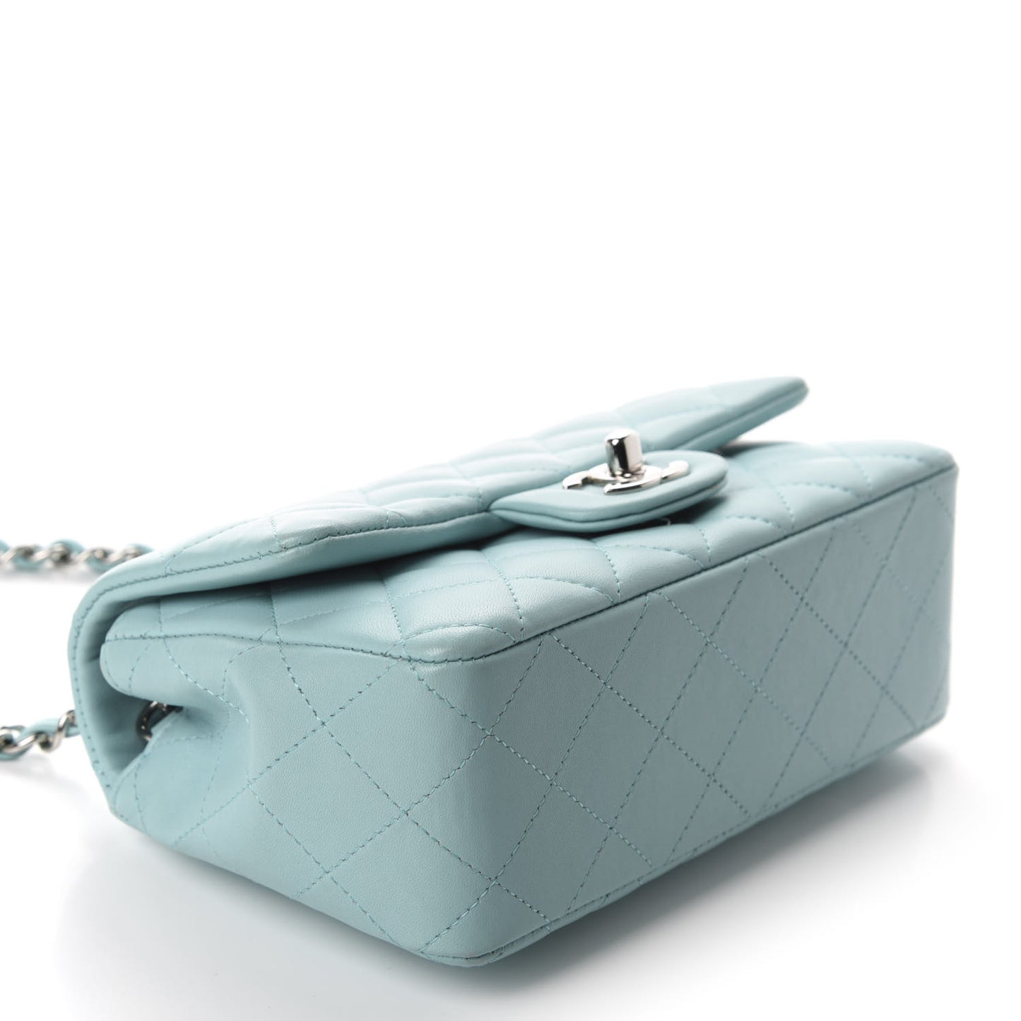Lambskin Quilted Mini Rectangular Flap Light Blue