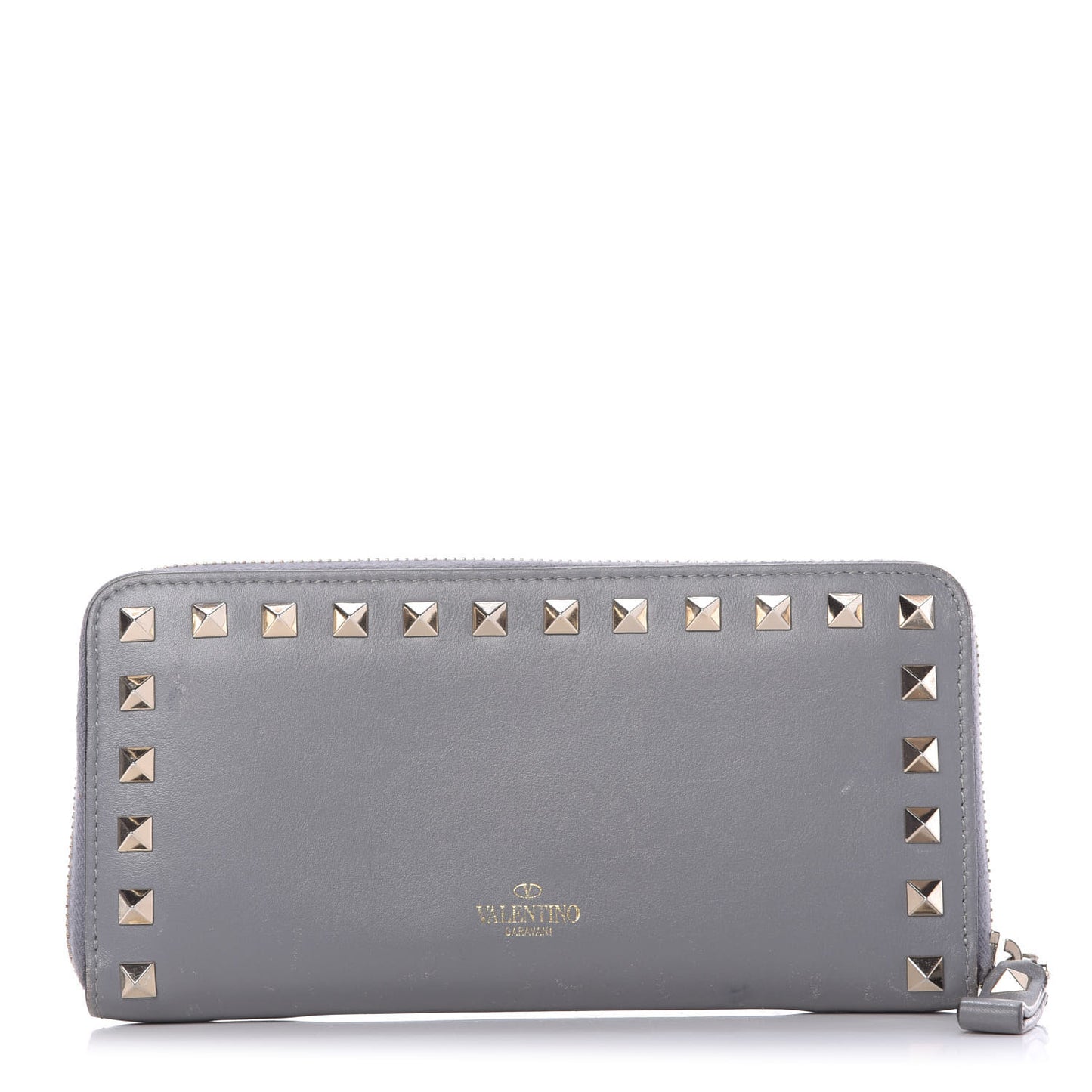 Calfskin Rockstud Zip Around Wallet Grey