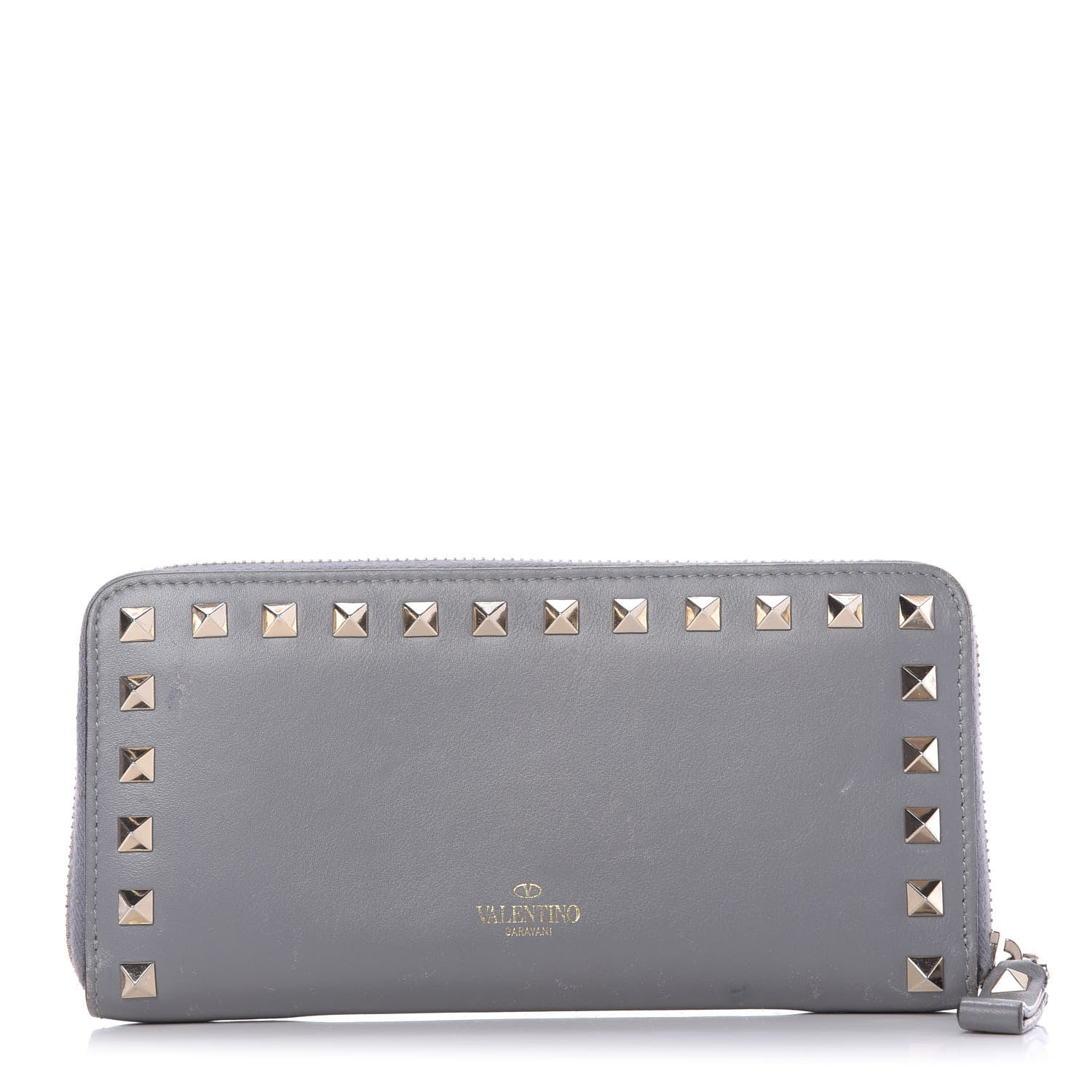 Valentino Garavani Calfskin Rockstud Zip Around Wallet Grey 1 of 8