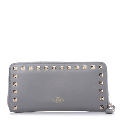 Valentino Garavani Calfskin Rockstud Zip Around Wallet Grey 1 of 8