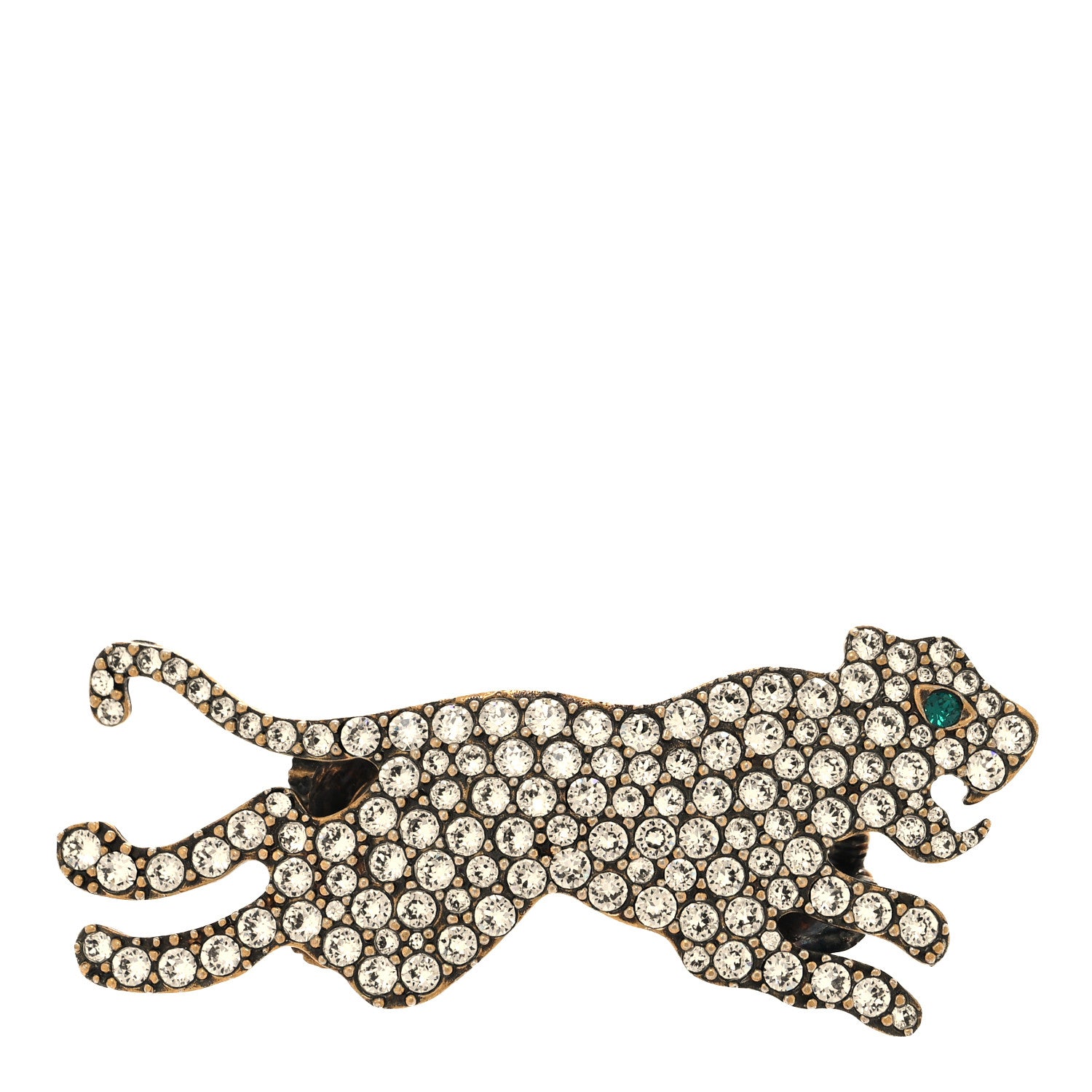 Gucci Crystal Tiger Multi-Finger Ring M Aged Gold Emerald 1 of 4