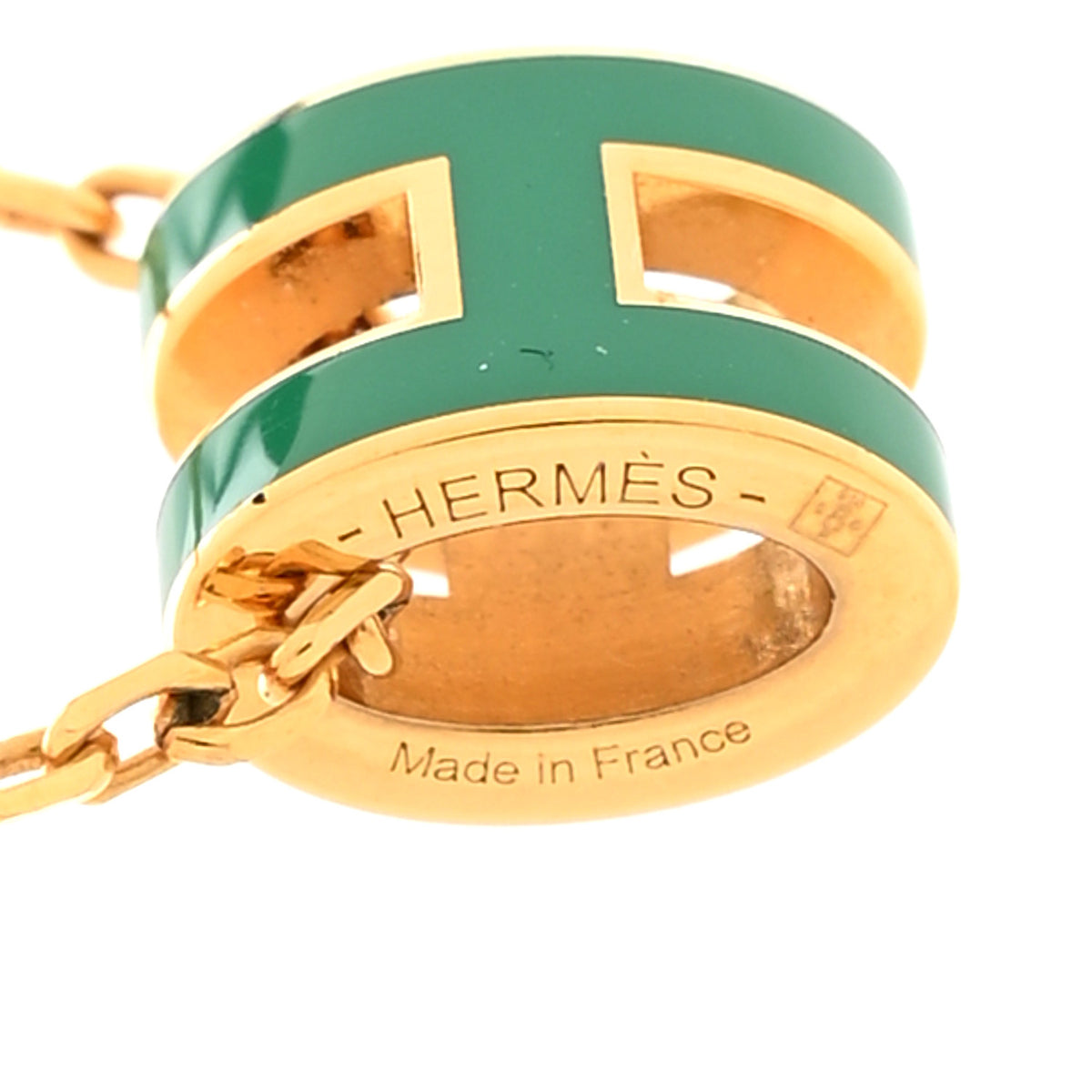 Hermes Lacquered Rose Gold Mini Pop H Pendant Necklace Malachite 6 of 7