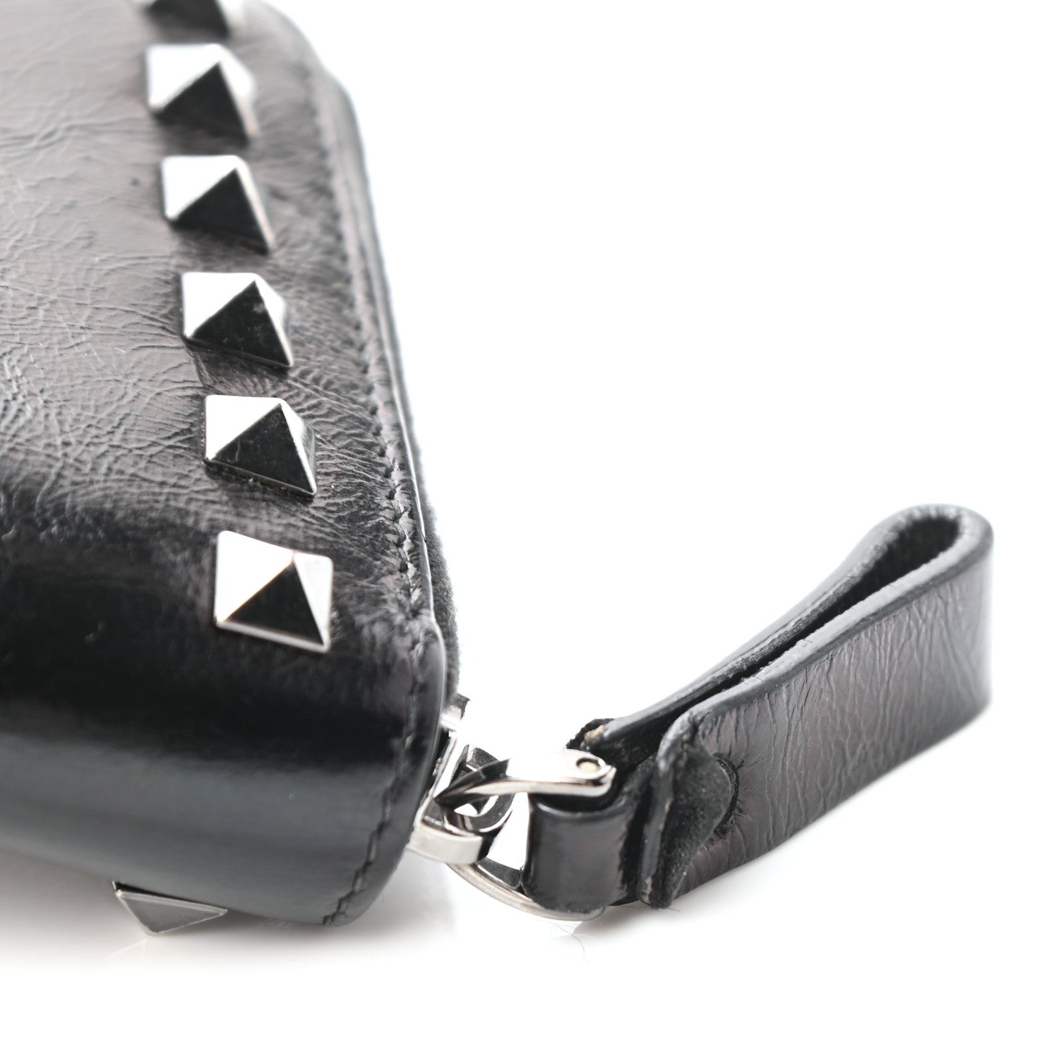 Valentino Garavani Craquele Calfskin Rockstud Zip Around Wallet Black 9 of 10