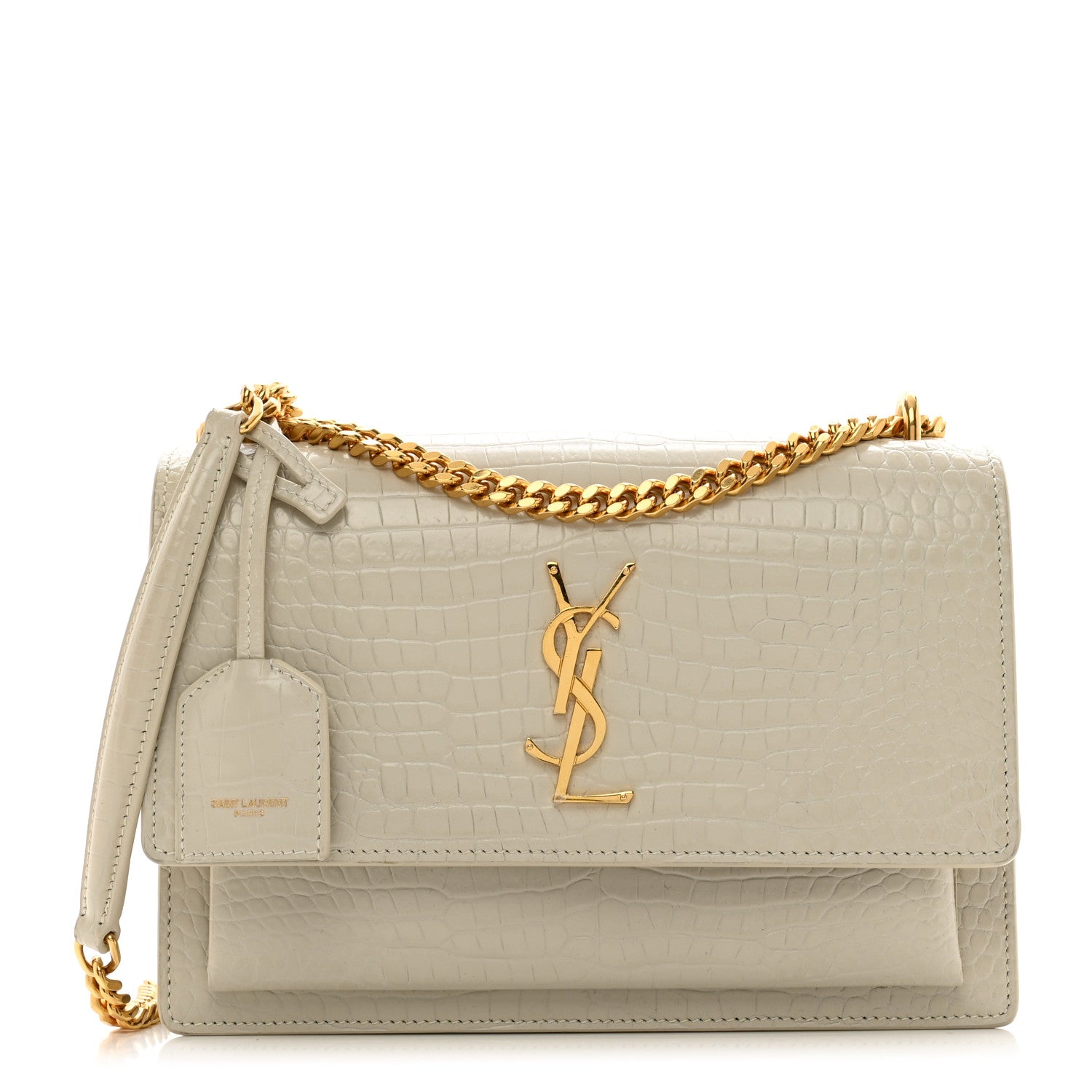 Saint Laurent Calfskin Crocodile Embossed Medium Monogram Sunset Blanc Vintage 1 of 12