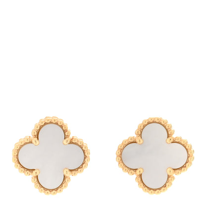 Van Cleef & Arpels 18K Yellow Gold Mother of Pearl Sweet Alhambra Earrings 1 of 4