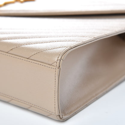 Saint Laurent Grain De Poudre Matelasse Chevron Large Monogram Satchel Dark Beige 9 of 14