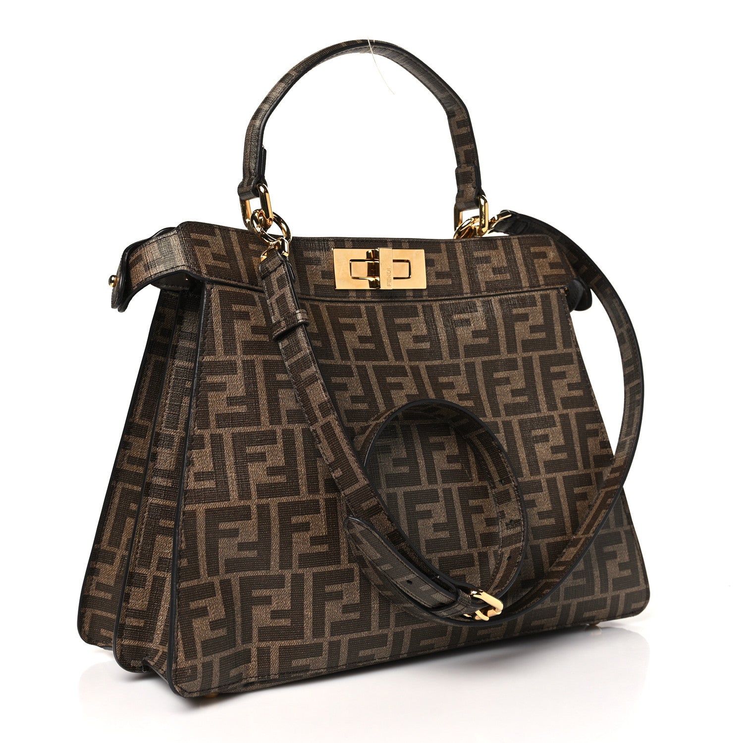 Fendi Glazed Fabric Vitello FF 1974 Hairdo Girls Inlay Medium Peekaboo Iconic Satchel Mogano Panna Multicolor 4 of 12