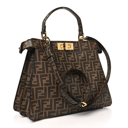 Fendi Glazed Fabric Vitello FF 1974 Hairdo Girls Inlay Medium Peekaboo Iconic Satchel Mogano Panna Multicolor 4 of 12