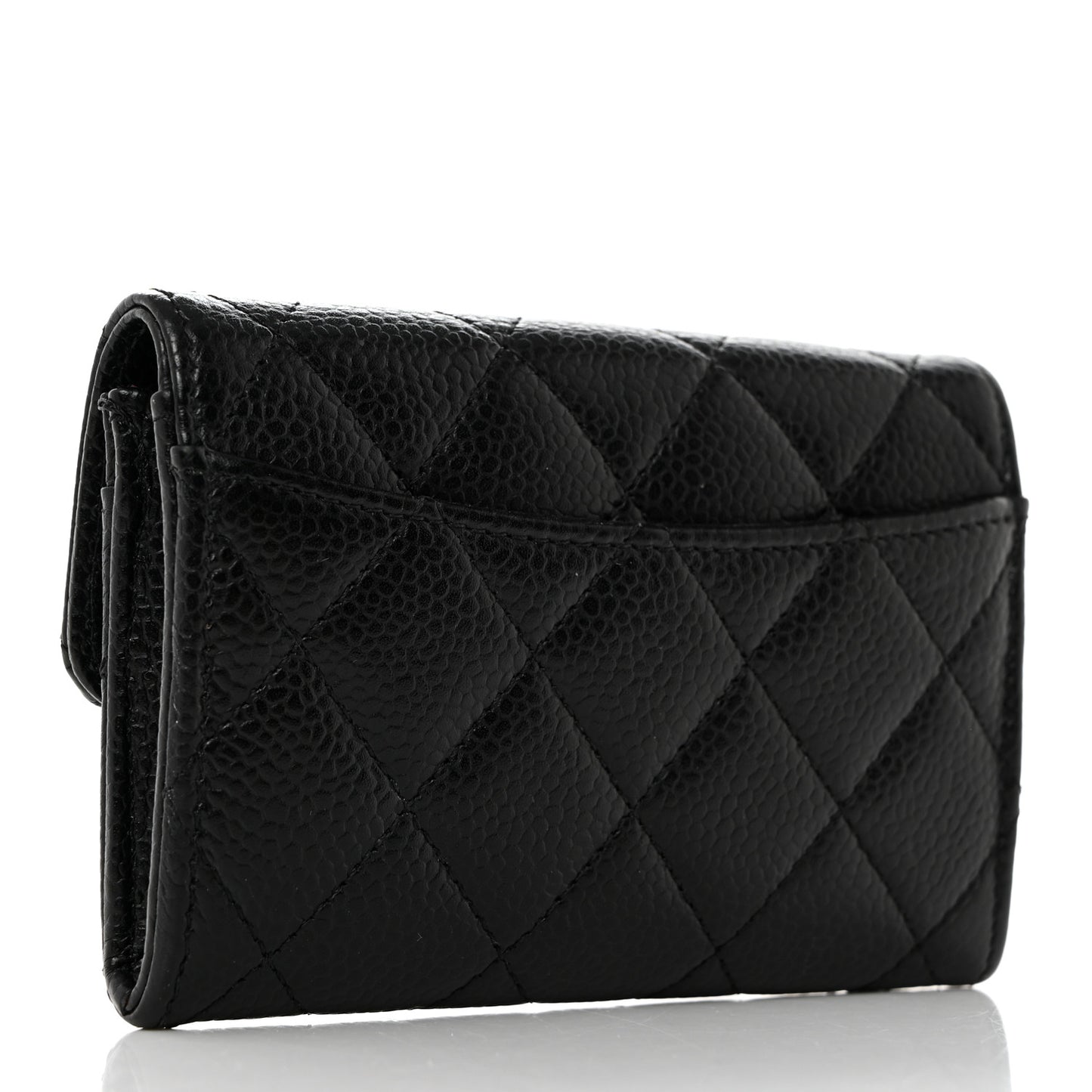Caviar Quilted Flap Card Holder Wallet Black